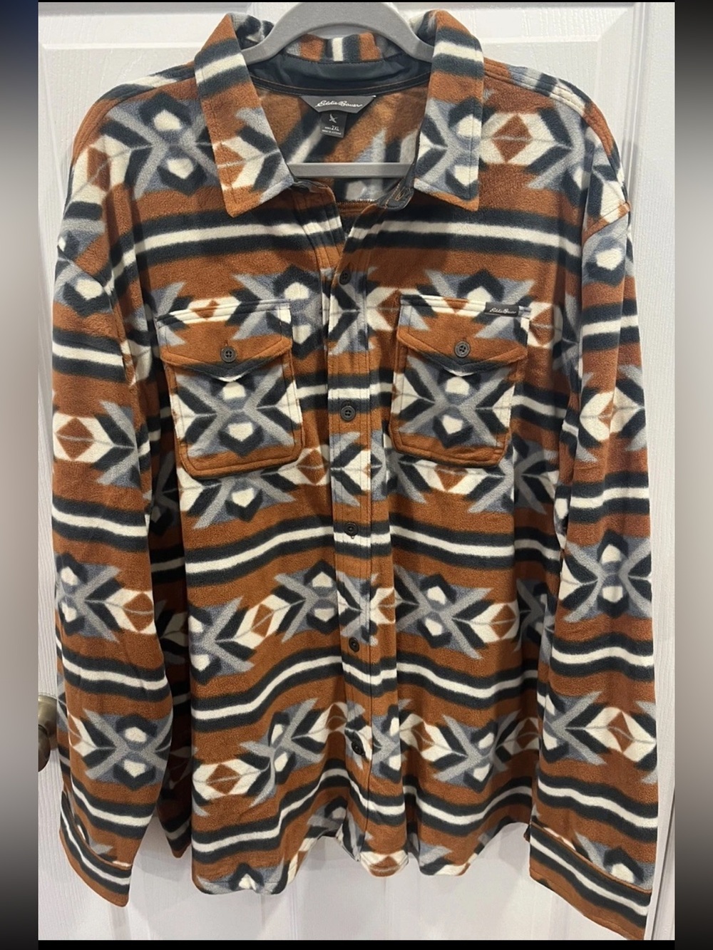 NWT Eddie Bauer Men's 2XL Aztec Southwestern Print Fleece Shirt Jacket Button Up
